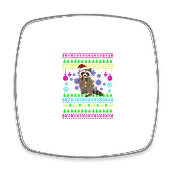 Funny Christmas Outfit Ugly Christmas Raccoon - Square fridge magnet - white - Front