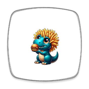 T-Rex Dinosaurier Fast Food Burger Pommes - Viereckiger Kühlschrankmagnet - Weiß - Vorne