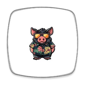 Schwein Comic Urlaub Wildschwein - Viereckiger Kühlschrankmagnet - Weiß - Vorne
