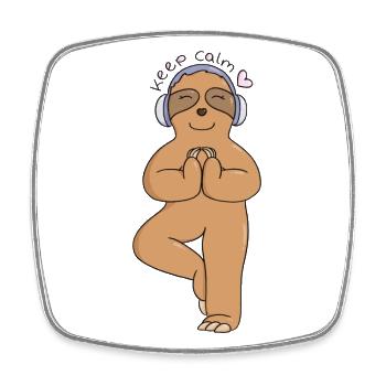 Paresseux faisant du yoga - restez calme - Magnet carré - blanc - Devant