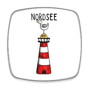 Nordsee Leuchtturm - Möwe - Comic - Geschenk - Viereckiger Kühlschrankmagnet - Weiß - Vorne