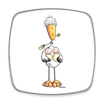 Storch mit Zwillingen - Zwillinge - Baby -Geschenk - Viereckiger Kühlschrankmagnet - Weiß - Vorne