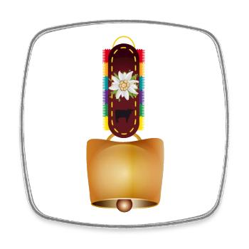 decorated cowbell and edelweiss flower - Square fridge magnet - white - Front