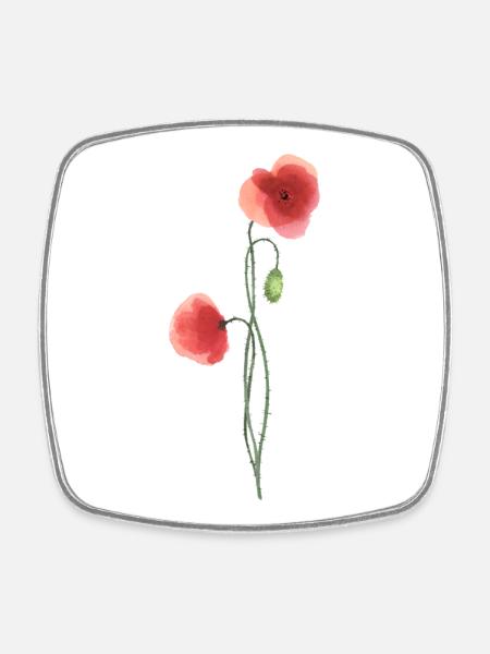 Flower: red poppy - Square fridge magnet - white