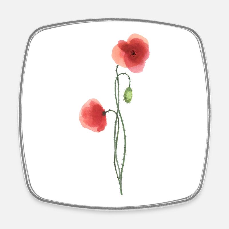 Blume: roter Mohn - Viereckiger Kühlschrankmagnet - Weiß