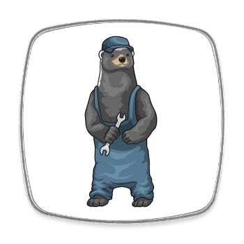 Dachs Mechaniker Schraubenschlüssel Werkstatt - Viereckiger Kühlschrankmagnet - Weiß - Vorne