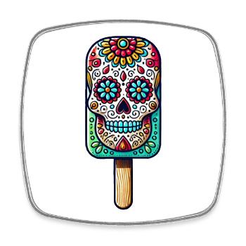funny skull ice motif - Día de Muertos - Square fridge magnet - white - Front