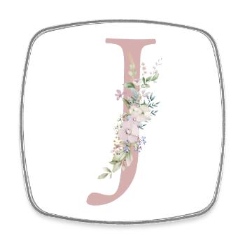 J Monogram, Floral, Personnalisable - Magnet carré - blanc - Devant