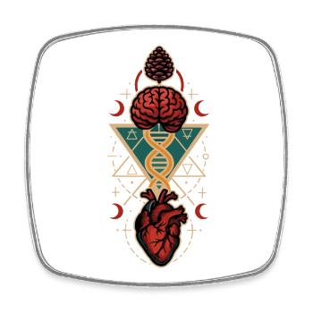Coeur Mental Pomme de pin ADN Géométrie sacrée Art - Magnet carré - blanc - Devant