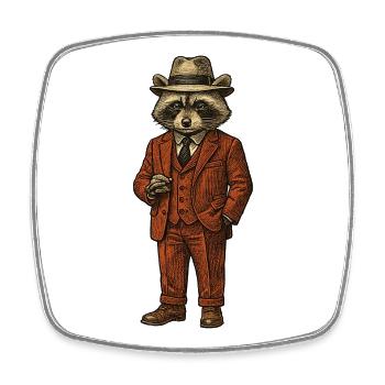 Élégant chef de la mafia raton laveur en costume avec un chapeau - Magnet carré - blanc - Devant