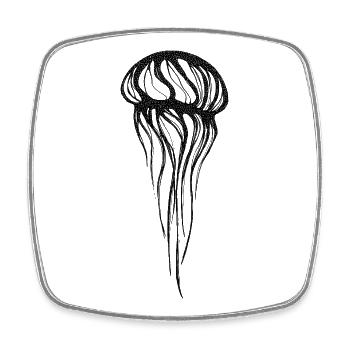 Minimalist Jellyfish – Black & White Line - Square fridge magnet - white - Front