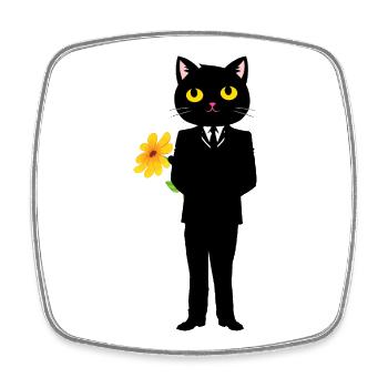 Elegante Katze im Anzug mit Blume - Viereckiger Kühlschrankmagnet - Weiß - Vorne