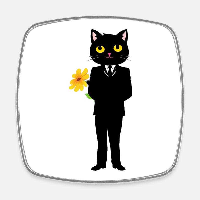 Chat élégant en costume avec une fleur - Magnet carré - blanc