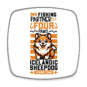 Fishing and Icelandic Dog - Square fridge magnet - white - Front