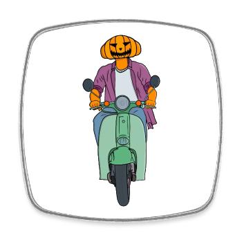 Pumpkin Rider on Mint Scooter - Square fridge magnet - white - Front