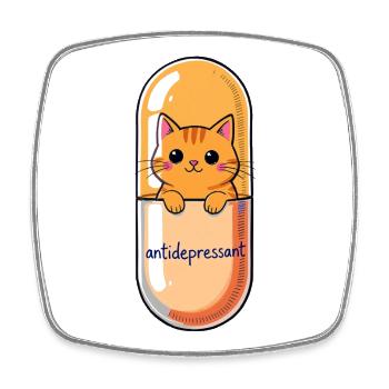 Cute Cat Capsule – Mood Booster Cartoon - Square fridge magnet - white - Front
