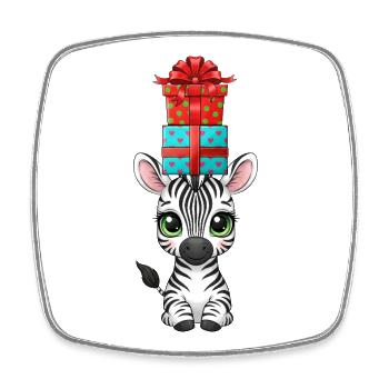 Cute Zebra Comic Christmas Balancing Christmas - Square fridge magnet - white - Front