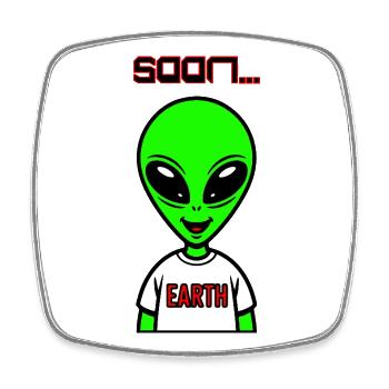 Grünes Alien  - Viereckiger Kühlschrankmagnet - Weiß - Vorne