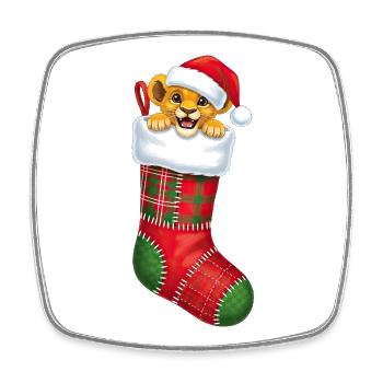 Funny cartoon Christmas sock with baby tiger - Square fridge magnet - white - Front