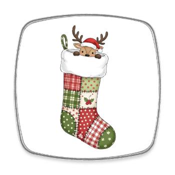 Chaussette de Noël de dessin animé drôle avec cerf - Magnet carré - blanc - Devant