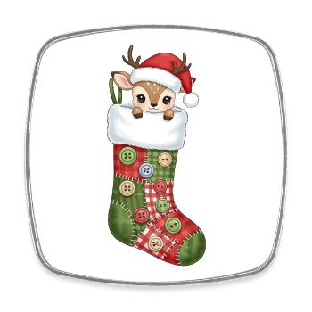 Chaussette de Noël de dessin animé drôle avec des rennes - Magnet carré - blanc - Devant