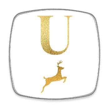 Letter u golden deer - gift idea - Square fridge magnet - white - Front