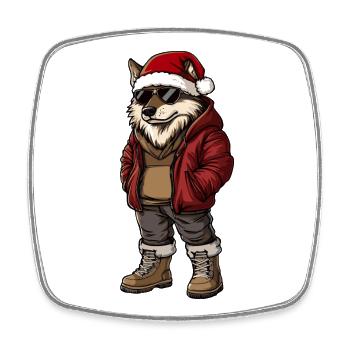 Noël Loup Hiver - Magnet carré - blanc - Devant