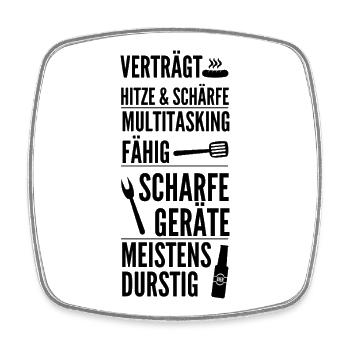 Koch Spruch: Verträgt Hitze & Schärfe Design - Viereckiger Kühlschrankmagnet - Weiß - Vorne