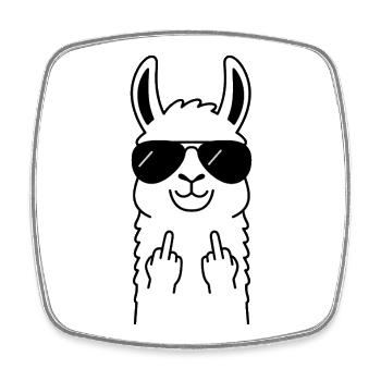Llama with sunglasses – cheeky middle finger - Square fridge magnet - white - Front