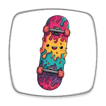 Flame Skateboard Laughing Face - Square fridge magnet - white - Front