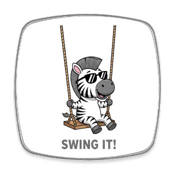 Cool cute zebra cartoon on swing - Square fridge magnet - white - Front