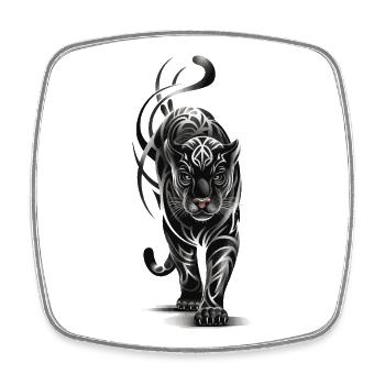 Tigre tribal - Gros félin noir et blanc - Magnet carré - blanc - Devant