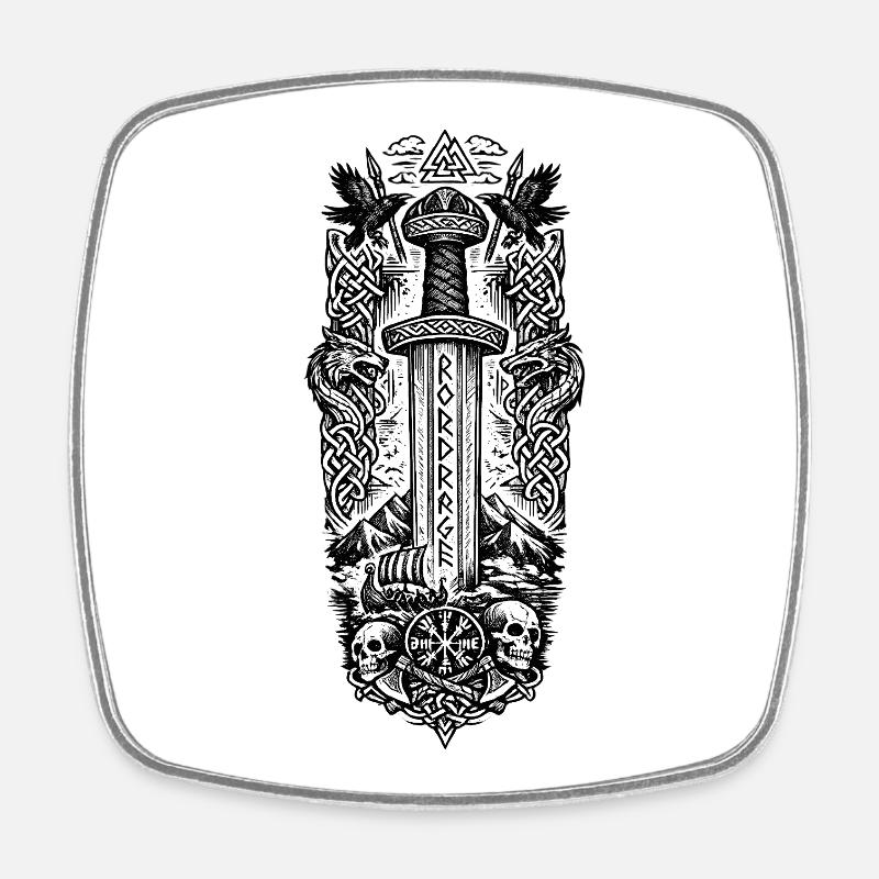 Odins Blade Norse Mythic Swordsman - Square fridge magnet - white