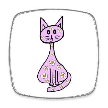 Chat fleuri pour filles années 80 Années 80 Vintage - Magnet carré - blanc - Devant