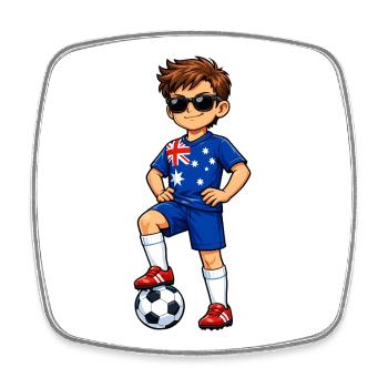 Soccer Boy Fan d’Australie Drapeau australien - Magnet carré - blanc - Devant