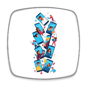 Digital connections: friendship via app - Square fridge magnet - white - Front