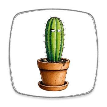 Sleeping cactus in pot - Square fridge magnet - white - Front