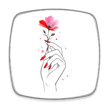 Hand with flower and red nails - Square fridge magnet - white - Front