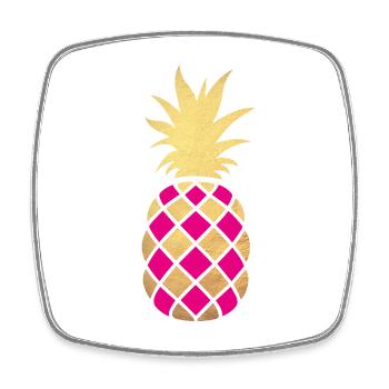 Ananas Muster Gold Karo kariert Sommer exotisch - Viereckiger Kühlschrankmagnet - Weiß - Vorne