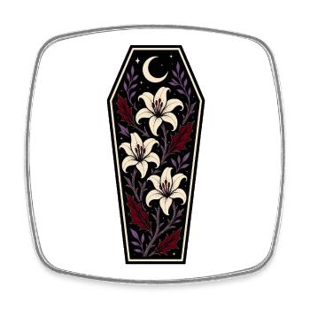 Gothic Coffin with Lilies and Moon - Square fridge magnet - white - Front