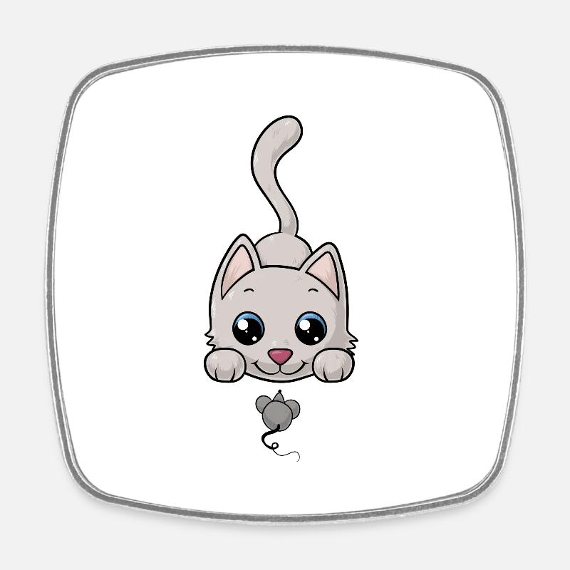 Süße Comic Katze - Viereckiger Kühlschrankmagnet - Weiß