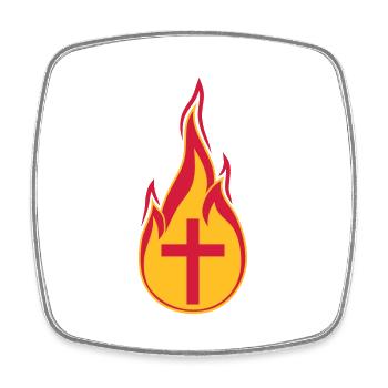 fire flames hot burn burned torch loder - Square fridge magnet - white - Front
