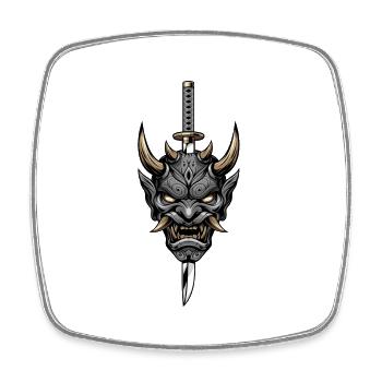 oni mask with sword - Square fridge magnet - white - Front