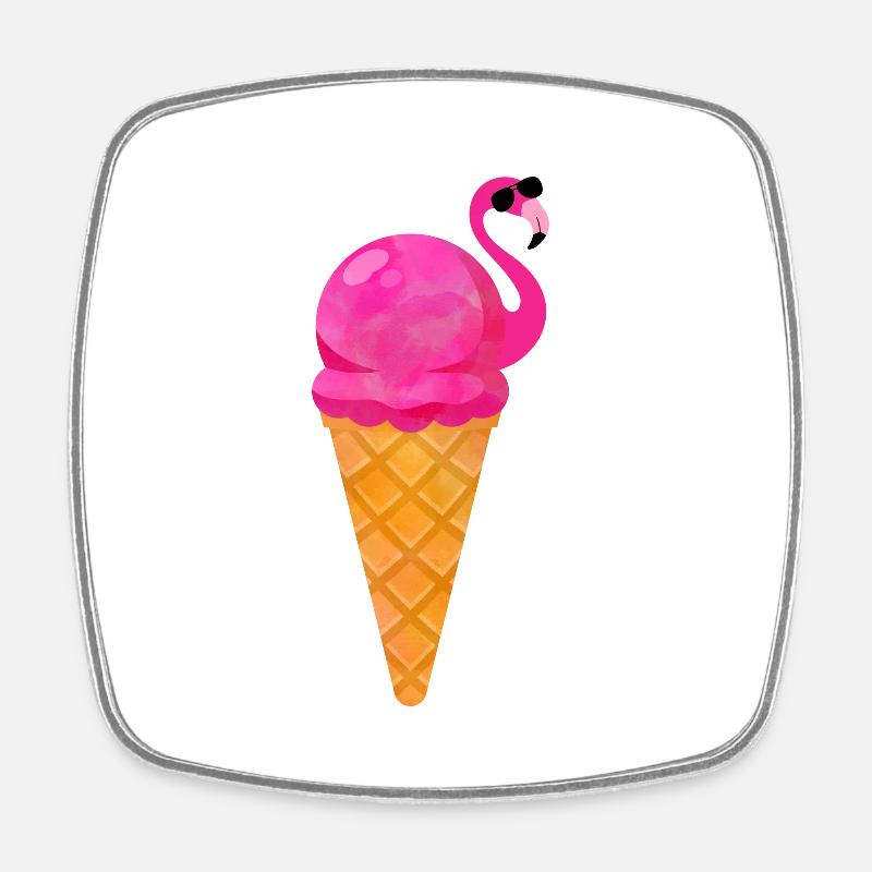 Ice Eiscreme Waffeleis Eiskugel Flamingo Eis - Viereckiger Kühlschrankmagnet - Weiß