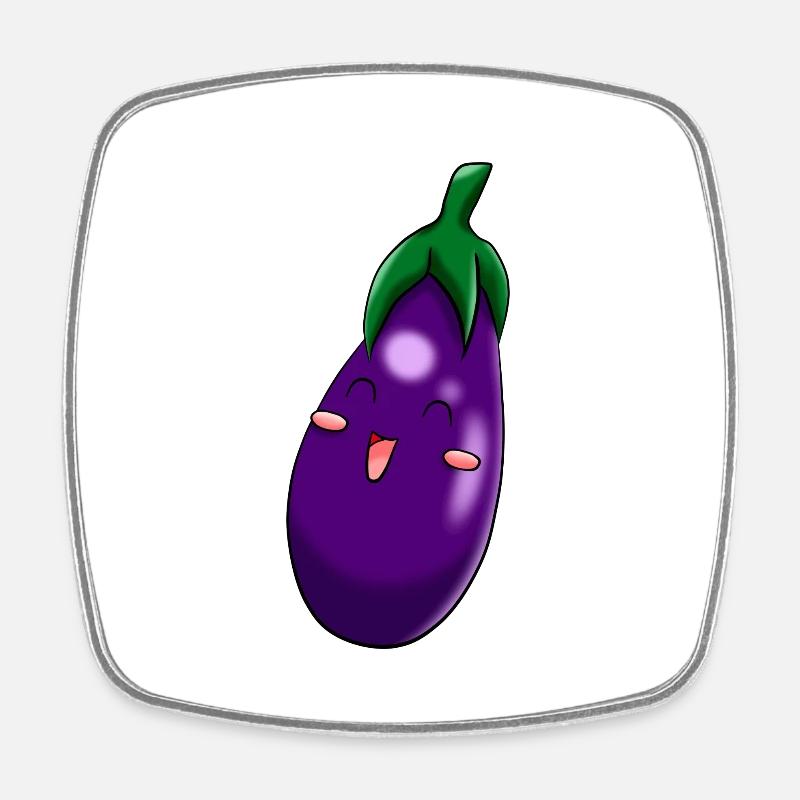 Happy eggplant - Square fridge magnet - white
