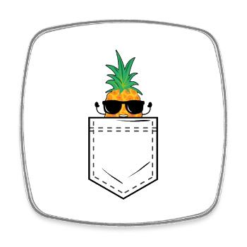 Chest pocket with cool pineapple and sunglasses - Square fridge magnet - white - Front