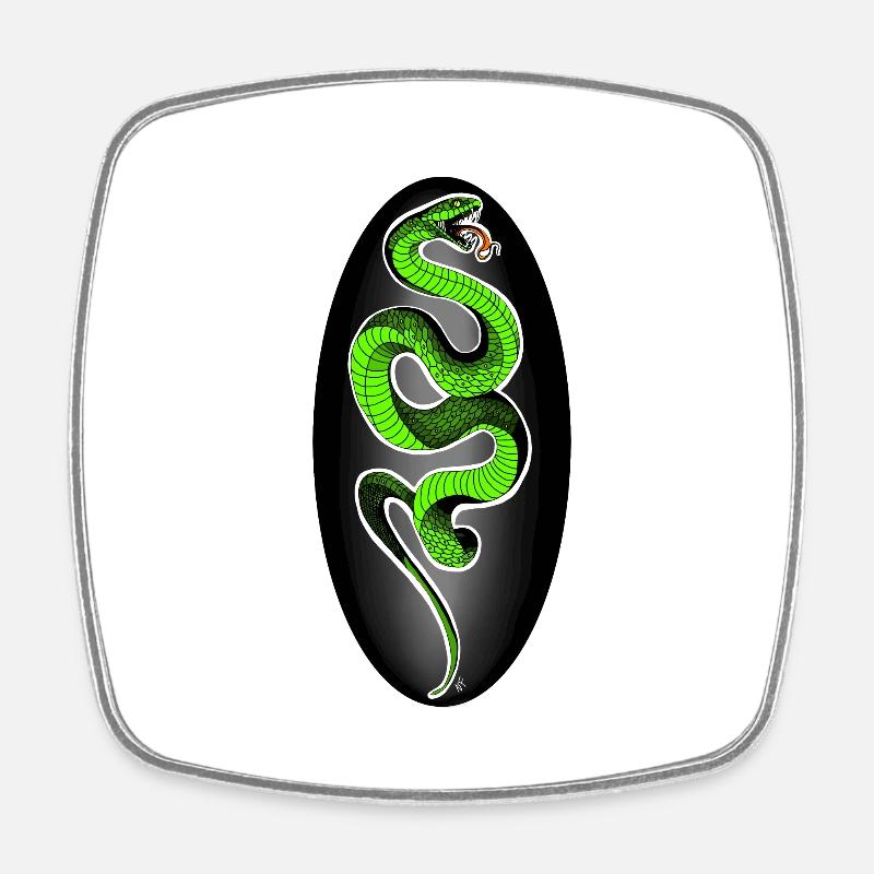 Serpent vert sur fond noir - Magnet carré - blanc