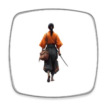 Samurai Silhouette im Orangen Gewand - Viereckiger Kühlschrankmagnet - Weiß - Vorne