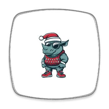 Rhino Christmas X-Mas - Square fridge magnet - white - Front