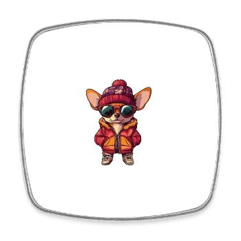 Chihuahua Dog Winter Comic - Square fridge magnet - white - Front